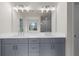 Bathroom with double sinks, gray cabinets, a large mirror, and modern fixtures at 2955 Jefferson St, Austell, GA 30106