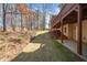 Spacious backyard with mature trees, a gently sloping lawn, and access to the house at 345 Crown Vetch Ln, Alpharetta, GA 30005