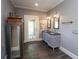 Bathroom featuring double sinks, granite counters, and modern hardware at 584 Cherokee Ne St, Marietta, GA 30060