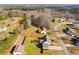 Expansive aerial view of the property, highlighting its mature trees and fenced yard with an above-ground pool at 363 Safe Harbor Dr, Dallas, GA 30157