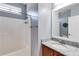 Bathroom with a new vanity, granite countertop, and shower at 363 Safe Harbor Dr, Dallas, GA 30157
