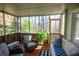 Relaxing screened porch with comfortable seating, wood floors, and views of the backyard at 959 Hampton Nw Trl, Lilburn, GA 30047
