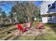 Backyard fire pit with four Adirondack chairs for outdoor gatherings at 684 Oak Moss Dr, Lawrenceville, GA 30043