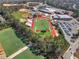 An aerial view of a high school football field, baseball field, tennis courts, and parking lot at 2620 Middle Coray Cir, Marietta, GA 30066
