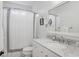 This bathroom has white cabinets, white marble countertops, and tiled walls at 907 Piedmont Ne Ave # 7, Atlanta, GA 30309