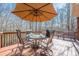 Outdoor deck with an umbrella table, a grill, and wooded views at 7085 Wakehurst Pl, Cumming, GA 30040