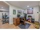Inviting home office with a wood desk, laminate flooring, and space for a personal gym at 7085 Wakehurst Pl, Cumming, GA 30040