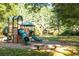Community playground featuring slides, climbing structures, and benches for relaxation at 7085 Wakehurst Pl, Cumming, GA 30040