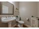 Classic powder room features pedestal sink and decorative mirror at 7085 Wakehurst Pl, Cumming, GA 30040