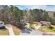 Aerial view of home with surrounding mature trees and nearby homes at 55 Legend Creek Cove, Douglasville, GA 30134