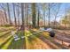 Enjoy this expansive backyard complete with a fire pit, patio, and mature trees at 2867 Watchtower Approach Nw, Marietta, GA 30064