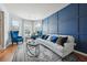 Cozy living room with blue accent wall, comfortable seating, and natural light at 1249 Austin Thomas Dr, Dacula, GA 30019