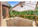 Open-air wooden deck featuring a retractable canopy with string lights, providing shade and style at 3284 Kylee Dawn Cir, Lawrenceville, GA 30045