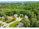 A bird's eye view captures neighborhood homes surrounded by lush greenery and mature trees at 5425 Edinbourgh Ct, Cumming, GA 30040