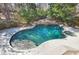 Aerial shot of the private pool with a built-in hot tub, ideal for relaxation and entertainment at 1112 Kensington Ct, Johns Creek, GA 30022