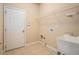 Functional laundry room with utility sink, storage shelves, and ample space for laundry appliances at 117 Olde Heritage Way, Woodstock, GA 30188
