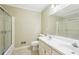 Bathroom featuring double sinks, toilet and shower with glass sliding door at 4833 Village North Ct, Atlanta, GA 30338
