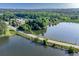 A winding road crosses the lake in this aerial view of the community at 525 Appalachian Pl, Canton, GA 30114