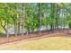 Scenic backyard with a black metal fence, lush greenery, and a glimpse of the nearby lake at 3185 Casteel Ne Rd, Marietta, GA 30062