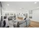 Open-concept living room flows seamlessly into a modern kitchen with stainless steel appliances and a breakfast bar at 7410 Fields Dr, Cumming, GA 30041