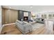 Spacious living room featuring a cozy fireplace, modern decor, and hardwood floors with lots of natural light at 7410 Fields Dr, Cumming, GA 30041