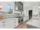 Gourmet kitchen with stainless steel appliances, custom cabinetry, and a designer range hood at 56 Pine St, Roswell, GA 30075