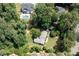 Aerial shot showcases the property's lush surroundings, manicured hedges, nearby pool, and architectural design at 59 Woodlawn Dr, Marietta, GA 30067