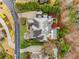 Aerial view showcasing lush manicured landscaping and backyard pool with patio at 3821 Teesdale Ct, Atlanta, GA 30350