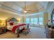 Bright bedroom with trey ceiling, a large bed, and bay windows at 3299 Carmichael Pl, Duluth, GA 30097