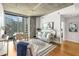 Bright living room with floor-to-ceiling windows offering city views and hardwood floors at 855 Peachtree Ne St # 1906, Atlanta, GA 30308