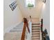 Carpeted staircase with white risers and wooden handrail leads to the upper level at 2591 Royston Dr, Duluth, GA 30097