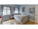 Bedroom featuring light blue walls, patterned curtains, and large windows at 5995 Lanier Heights Cir, Buford, GA 30518