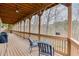 Covered patio with wood floors and view of woods at 5995 Lanier Heights Cir, Buford, GA 30518