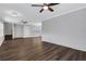 Open-concept living room with new hard wood floors and modern ceiling fans at 1944 Lakewood Se Ter, Atlanta, GA 30315