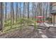 Secluded backyard with trees, patio, and space for entertaining creates a private oasis at 1438 Janmar Rd, Snellville, GA 30078