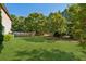 Beautiful backyard with lush green lawn and mature trees, offering a serene and private outdoor space at 5860 Bluff Heights Drive, Cumming, GA 30040