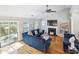 Spacious living room features hardwood floors, a fireplace, and a comfortable blue sectional sofa at 2770 Da Vinci Cres, Decatur, GA 30034