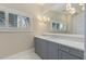 Elegant bathroom vanity with marble countertop, shaker-style cabinets, and framed mirror offers a luxurious feel at 281 15Th Ne St # 101, Atlanta, GA 30309