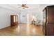 Large main bedroom with hardwood floors, tray ceiling, and built in dressers at 549 Trailwood Sw Ln, Marietta, GA 30064