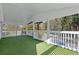 Covered patio with artificial turf and backyard pool views at 695 Old Peachtree Rd, Lawrenceville, GA 30043