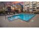 Resort-style swimming pool with ample seating surrounded by city views at 878 Peachtree Ne St # 711, Atlanta, GA 30309