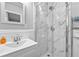 Updated bathroom featuring a modern vanity and a marble-tiled glass shower at 2587 Lancaster Dr, Atlanta, GA 30344