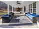 Covered patio, perfect for entertaining with a ceiling fan, stylish seating, and outdoor bar at 310 Persimmon Dr, Sharpsburg, GA 30277