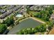 A beautiful aerial view of the neighborhood amenities including a pool, lake and playground at 4105 Brookview Dr, Cumming, GA 30040
