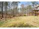 Secluded backyard with mature trees and a glimpse of the home's deck, blending nature and comfort at 120 Mill Creek Ct, Acworth, GA 30101