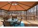 Relaxing outdoor deck area with a covered table and chairs, ideal for enjoying meals or gatherings at 120 Mill Creek Ct, Acworth, GA 30101