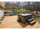 Wood deck featuring a relaxing hot tub, providing a perfect retreat for unwinding in nature at 120 Mill Creek Ct, Acworth, GA 30101