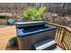 Inviting hot tub on a wooden deck, offering a tranquil space for relaxation and rejuvenation outdoors at 120 Mill Creek Ct, Acworth, GA 30101