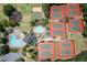 Aerial view of community amenities including pool, tennis courts, playground, and green spaces at 303 Valley Green Ct, Woodstock, GA 30189