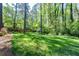 Lush, green backyard with mature trees and well-maintained lawn at 4400 Huntington Cir, Dunwoody, GA 30338